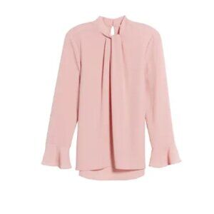 NWT Chaus New York Nordstrom Women S Pink Twist Neck Flutter Long Sleeve Blouse
